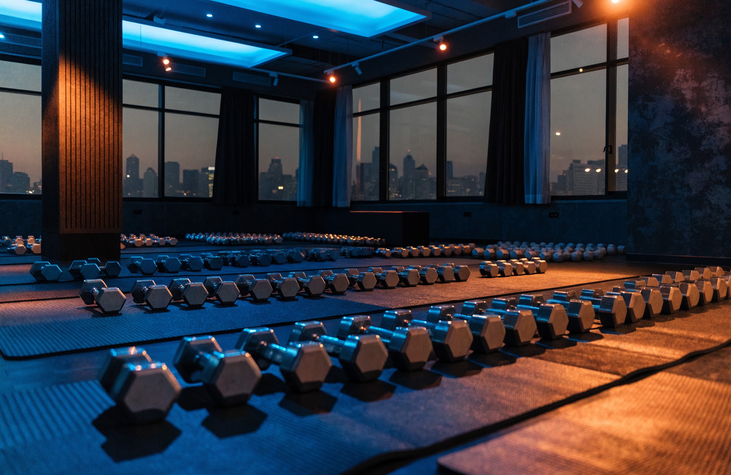 Illustrative image of an energetic group fitness studio