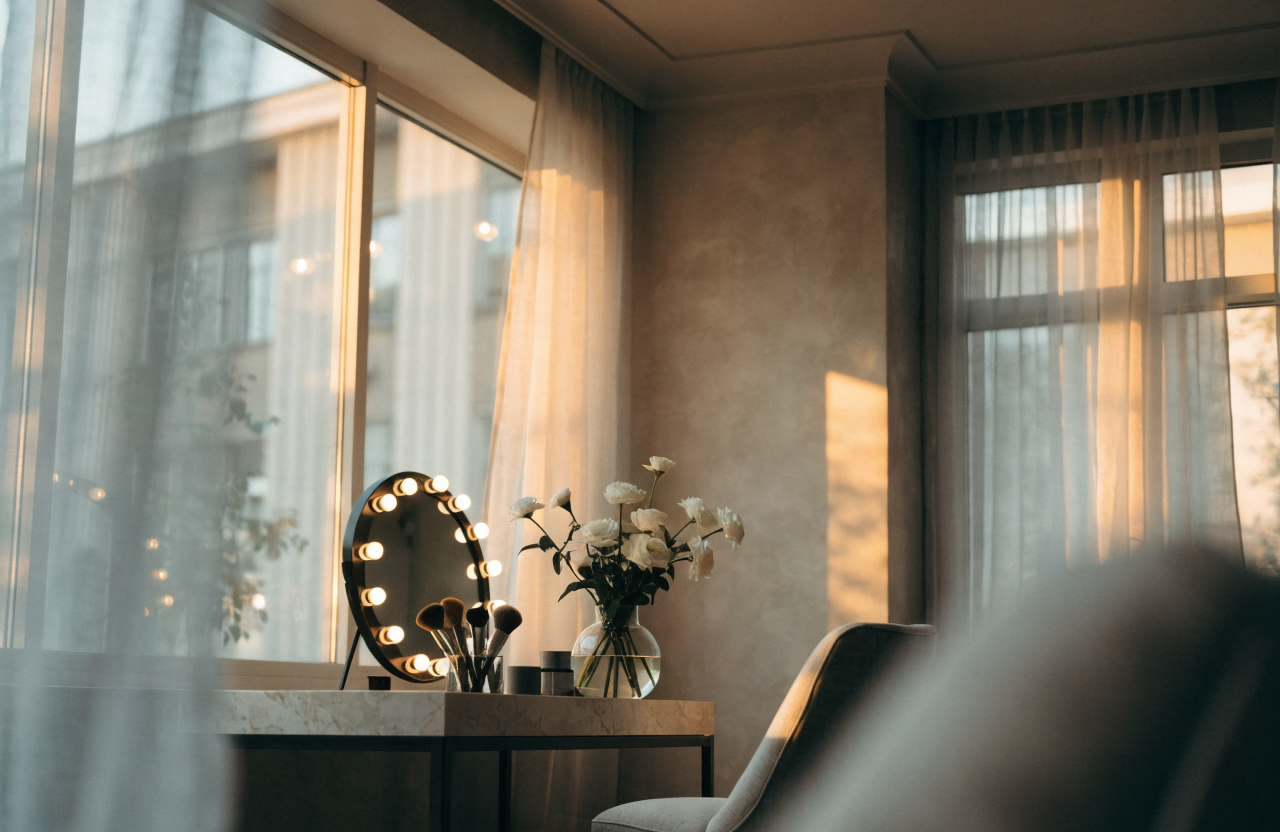 Illustrative image of an elegant bridal makeup studio