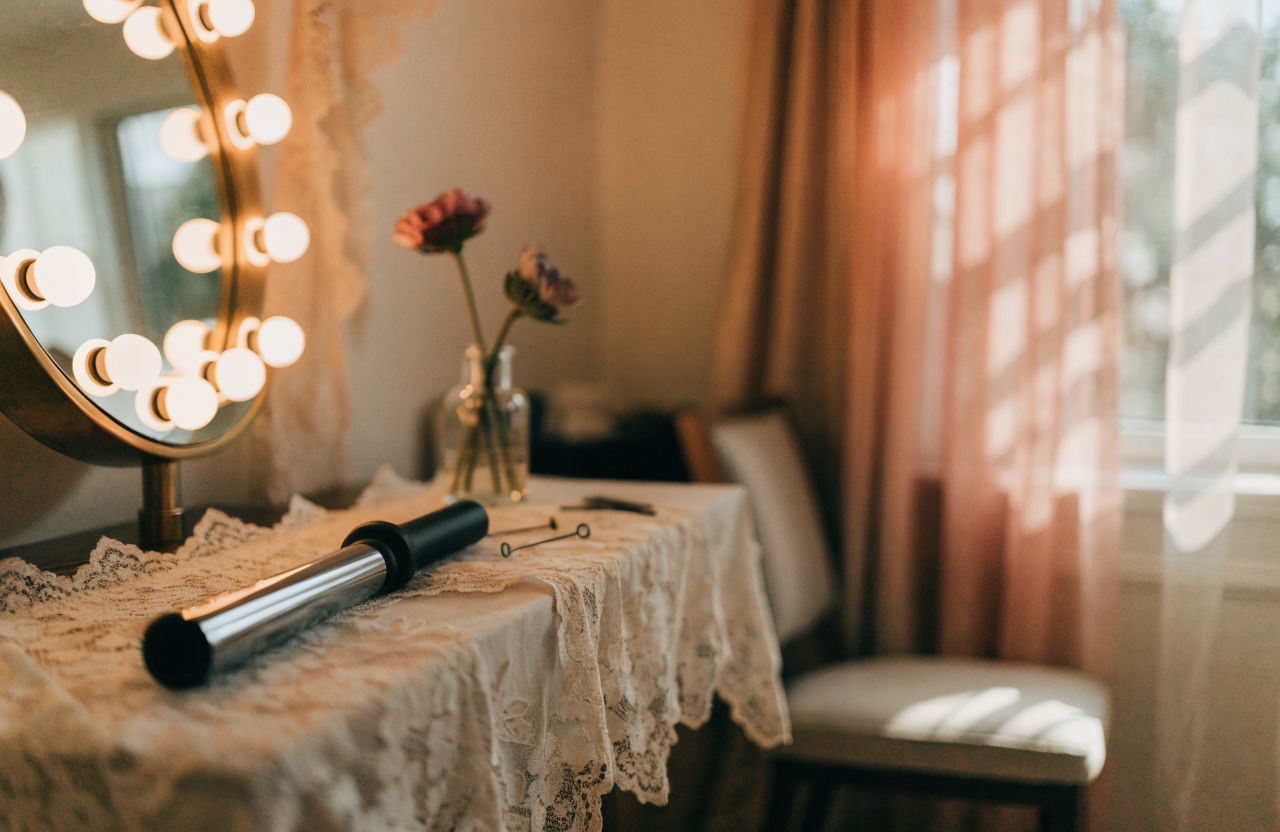 Illustrative image of a cozy home-based bridal beauty studio