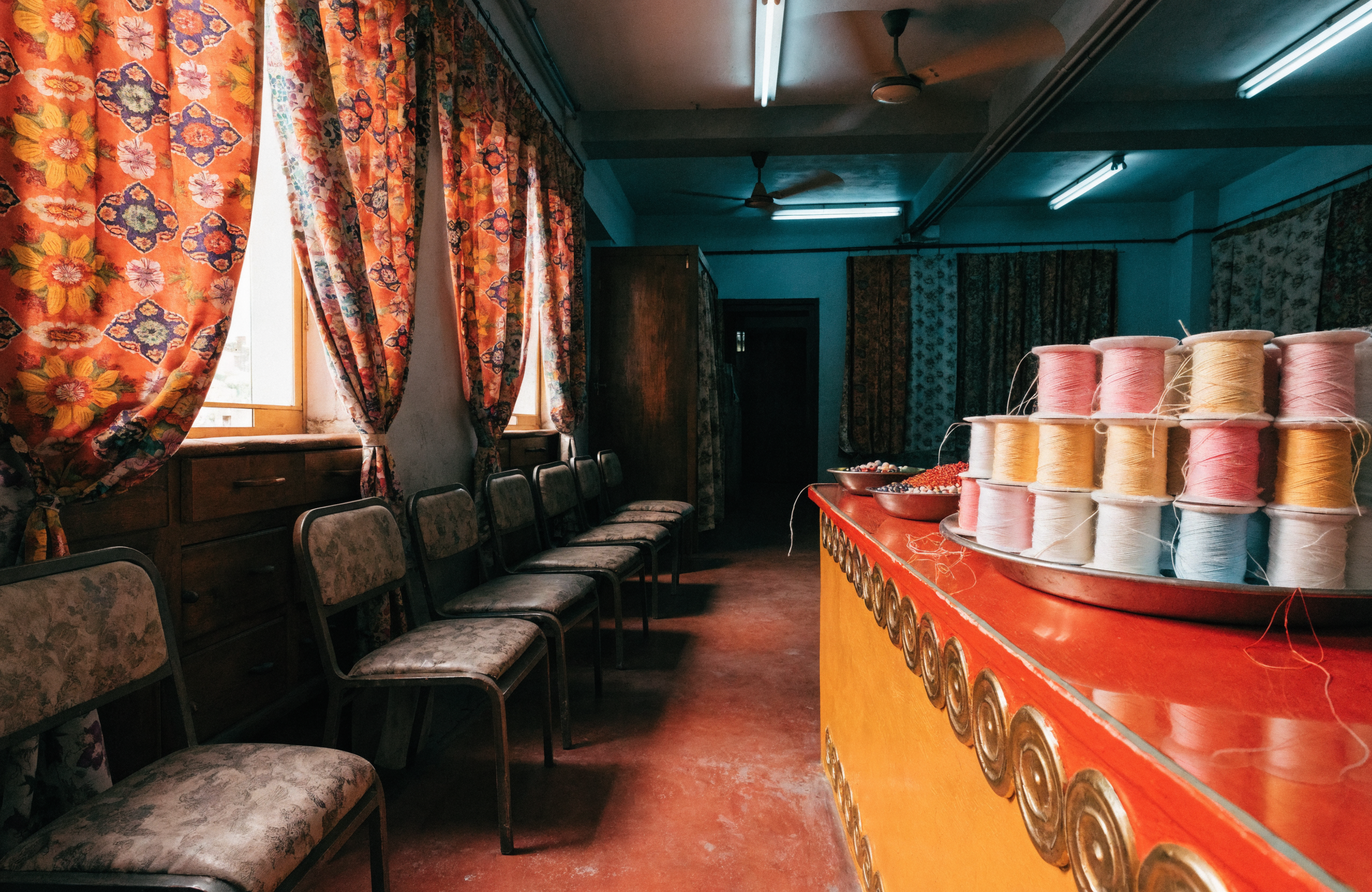 Illustrative image of a bustling traditional beauty parlour interior